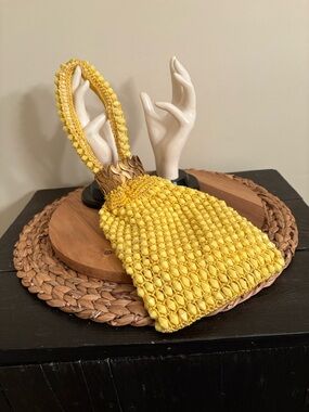 Vintage Yellow Beaded Bag Purse Pocketbook